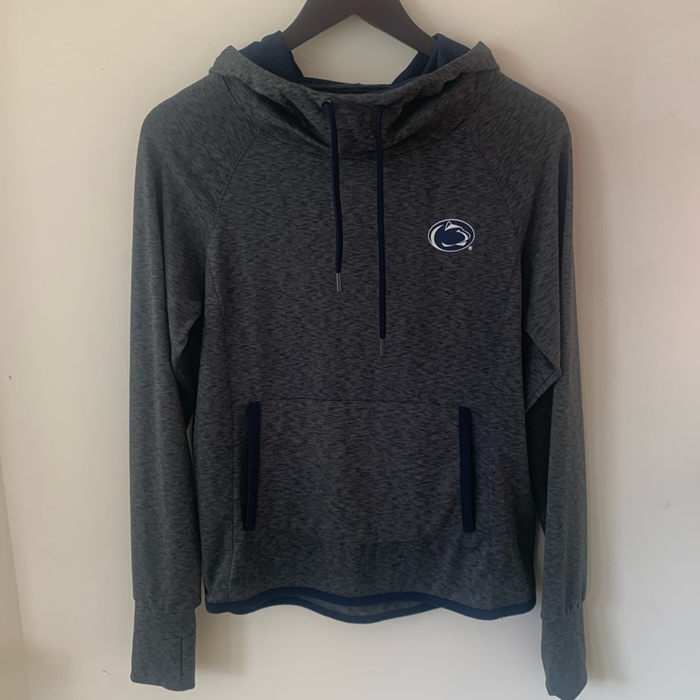 FANATICS PENN STATE UNIVERSITY POLYESTER SPANDEX HOODIE GRAY NAVY BLUE